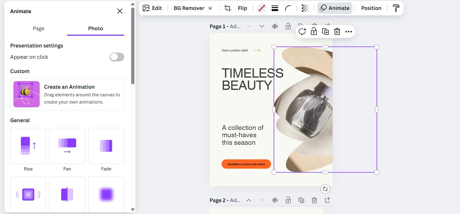 Hiệu ứng động trong Canva